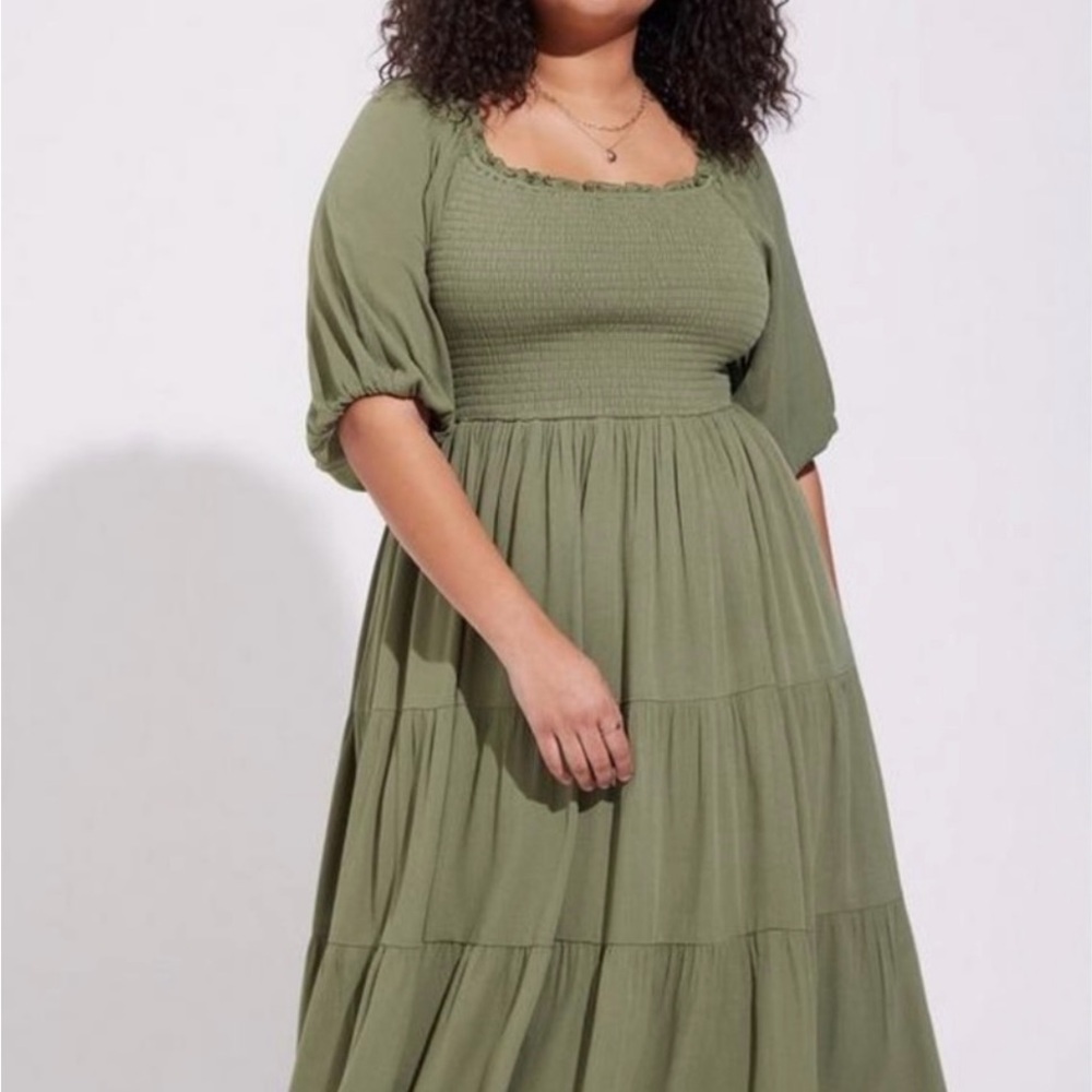 Green Smocked Midi Dress from Torrid